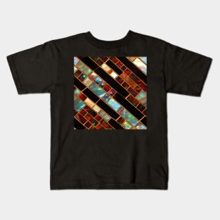 Fire Opal and Mother of Pearl Mosaic Inlay with Gold Kids T-Shirt